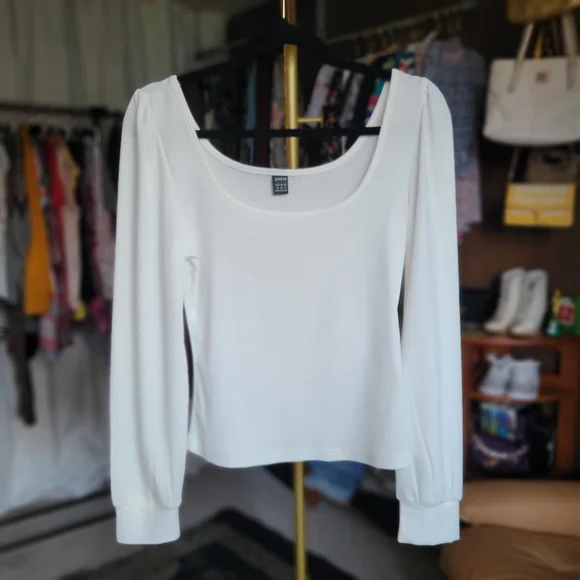 SHEIN White Puff Sleeve Long Sleeve Top Blouse, Size Medium - Picture 5 of 10